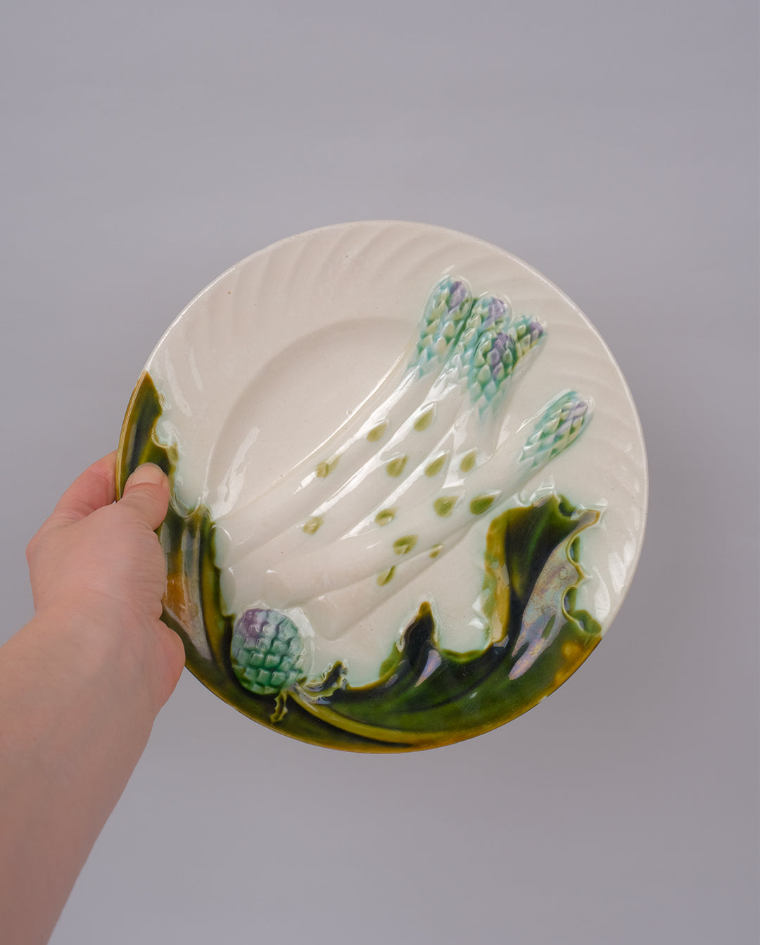 Assiettes à asperge en barbotine x5
