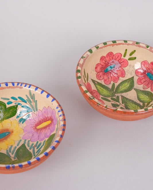 Bols en argile à décors floraux x2