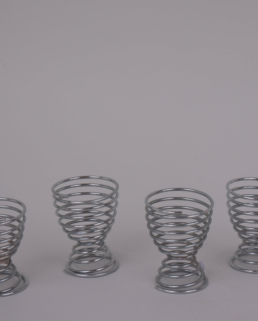 Coquetiers en inox en forme de spirale, vaisselle vintage des années 80