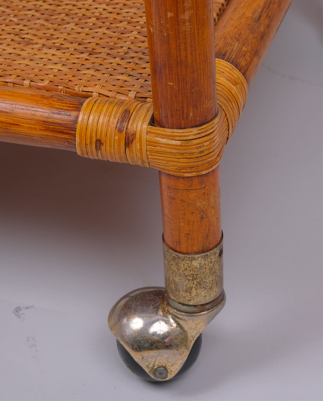 Desserte en rotin et osier, années 70