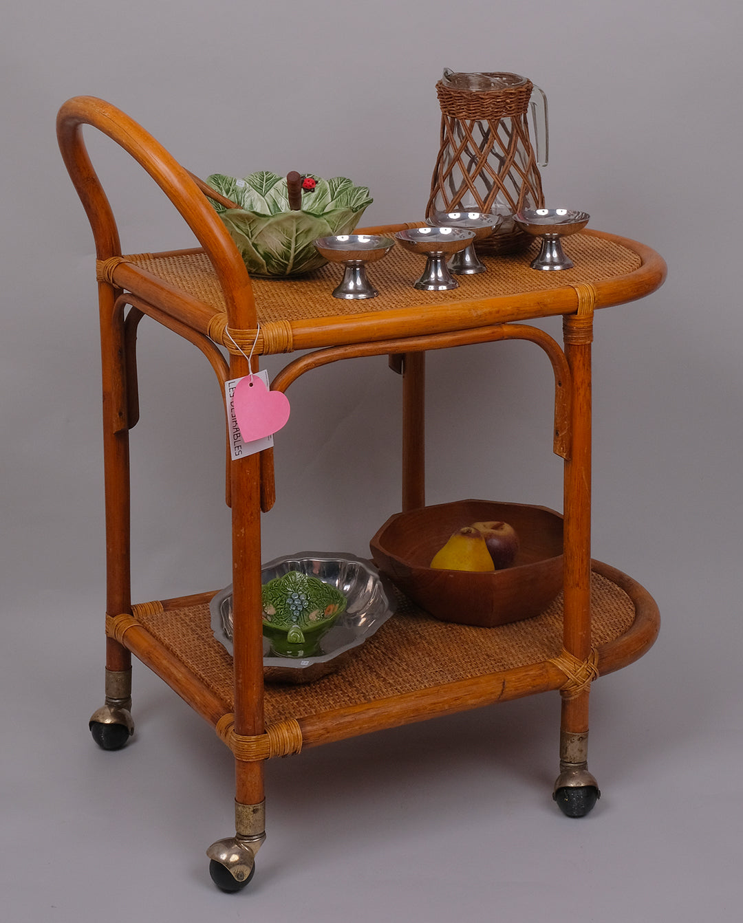 Desserte en rotin et osier, années 70
