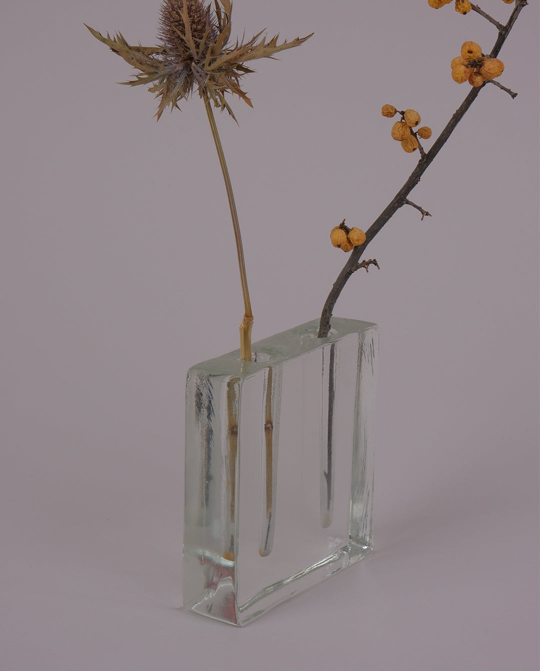 Double soliflore en verre pressé