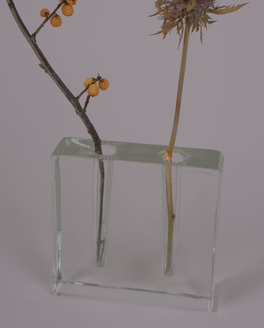 Double soliflore en verre pressé