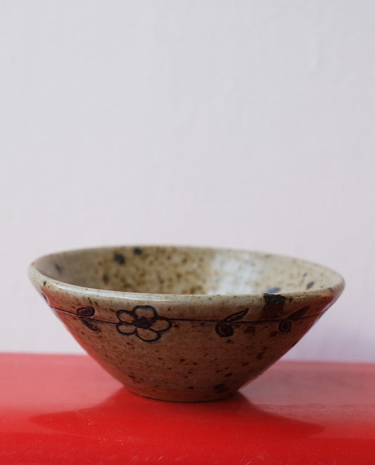 Bol en grès, décor frise de fleurs, vintage