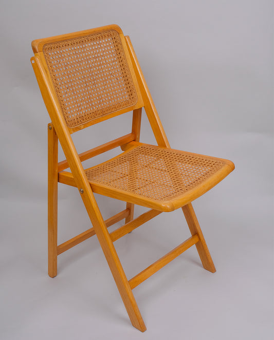 Chaise pliante vintage en bois et cannage, mobilier rétro des années 60