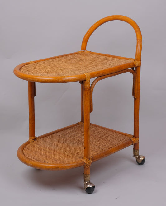 Desserte en rotin et osier, années 70