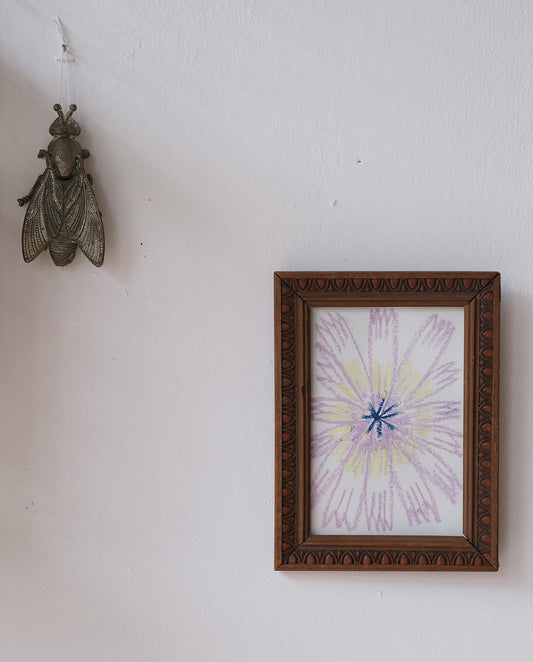 Illustration au pastel gras dans un cadre en bois