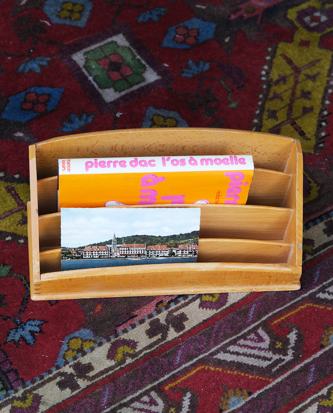 Porte-lettre en bois blond, vintage