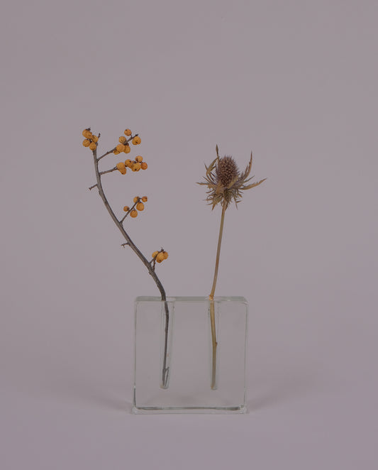 Double soliflore en verre pressé