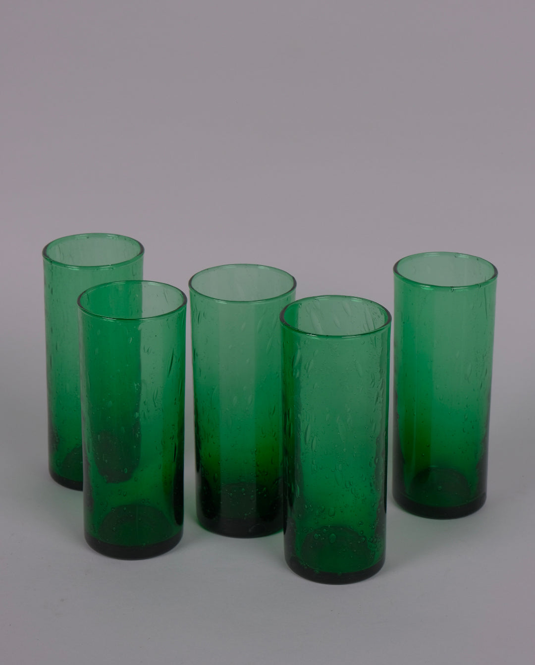 Verres hauts en verre bullé teinté vert 